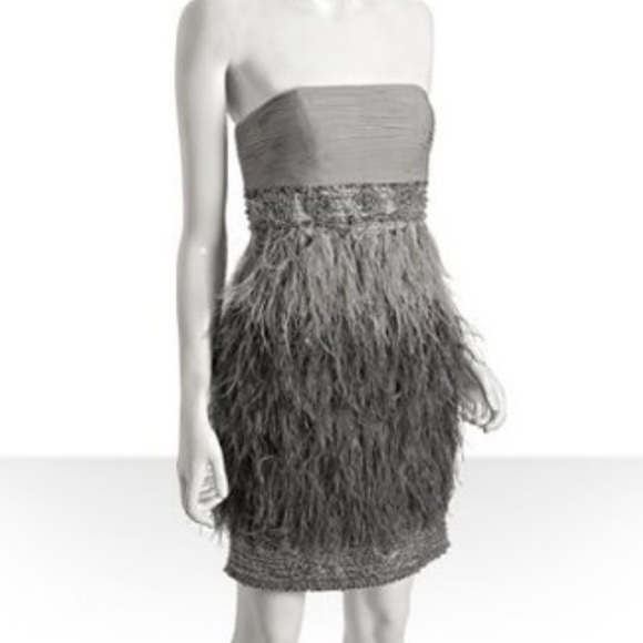 SUE WONG Women's Silver Gray Ombre' Ostrich Feathered Mini Cocktail Dress 12 - Picture 1 of 12